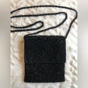 Inge Christopher Vintage Black Beaded Mini Crossbody Bag